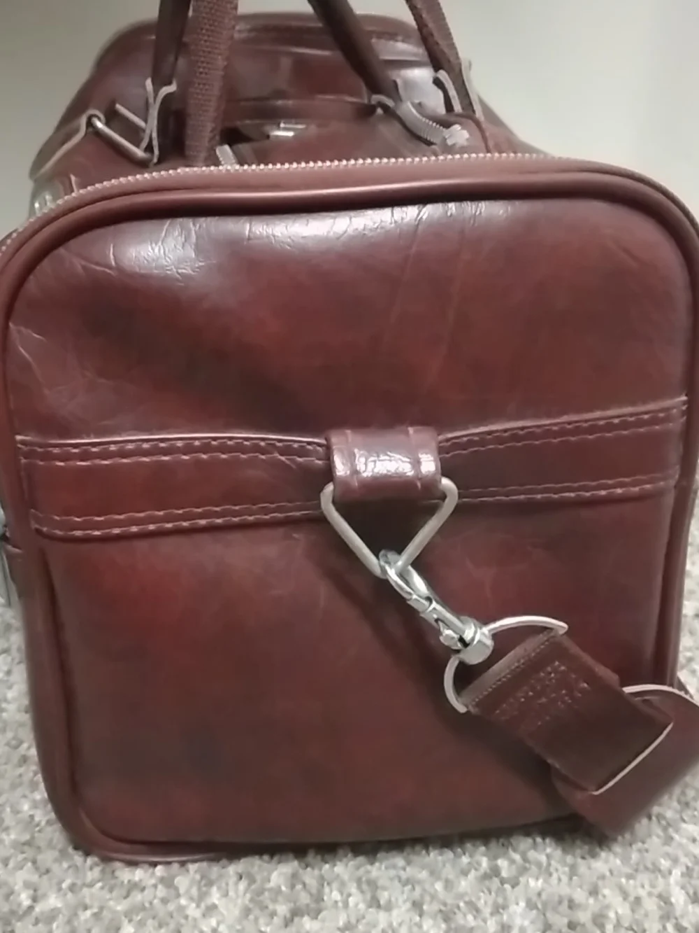 Vintage American Tourister Faux Leather Travel Duffel Bag Carry-on in Dark Red
